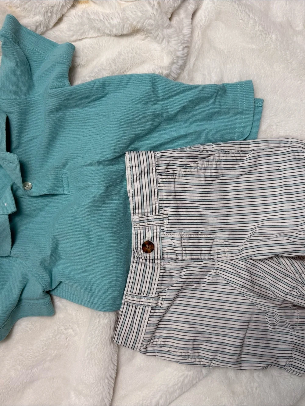 Carter's Turquoise Polo Shirt with Blue-Striped Shorts Set, 2T